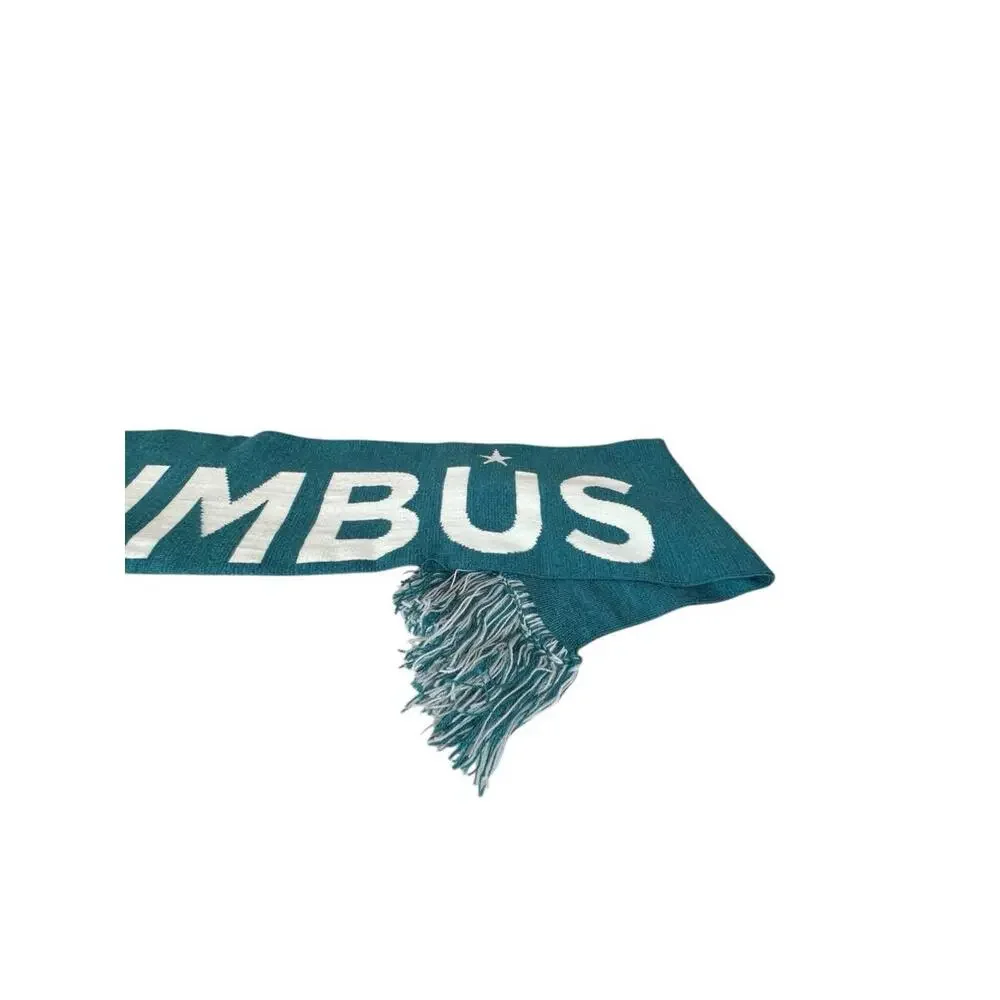 Columbus Teal And‎ Cream Knit Rectangular Fringed Scarf 31